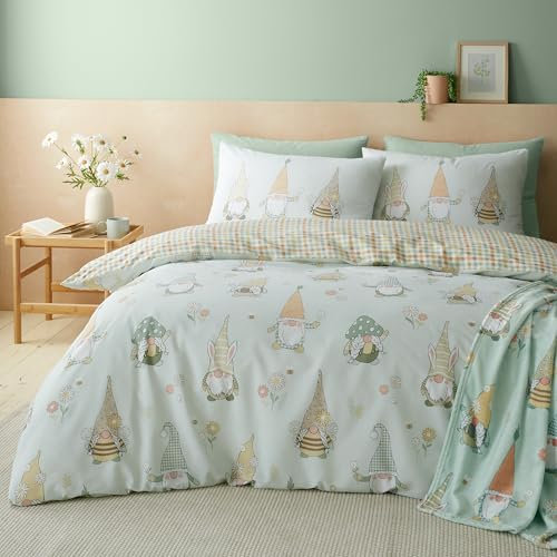 Catherine Lansfield Spring Gonks - Set copripiumino reversibile per letto king size, con federe, colore: verde menta