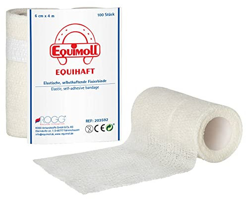 EQUIMOLL Equihaft Elastische Selbsthaftende Tierbandage für Tiere | Haftbandage Fixierbinde für Pferde, Hunde, Katzen und andere Tiere [12cm x 4m | 8er Pack]