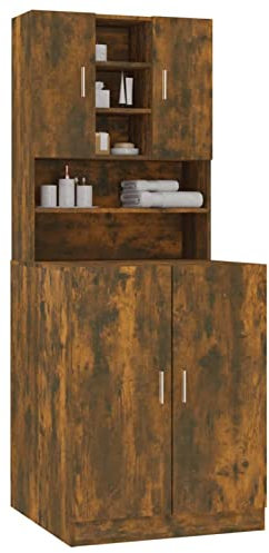 Norheim Waschmaschinenschrank Holz Badezimmerschrank, Hochschrank, Badezimmerregal Waschmaschinen Umbauschrank Waschmaschinen-Oberschrank Räuchereiche Holzwerkstoff