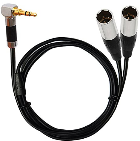 HTGuoji 3.5mm to Dual Mini XLR Cable, Dual Mini 3Pin XLR Male to 3.5mm 1/8 TRS Male Plug Audio Y Cable Cord For Video Camera DSLR Camera Microphone (50cm/1.6FT)