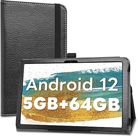 LiuShan Folio Soporte PU Cuero con Funda Caso para DOOGEE T10W / Blackview Tab 30 WiFi /Tab70 WiFi/Tab 8 WiFi/Tab 7 WiFi/OSCAL Pad16/OSCAL PAD60/OSCAL PAD70 Tablet 10 Pulgadas, Negro