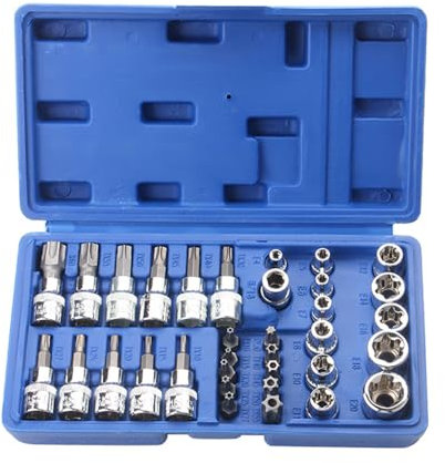 QUNNIE Jeu de 34 douilles Torx, entraînement mâle-femelle, clé à douille avec embout E4-E20, TT10-TT55 et adaptateur 5/16F à 3/8M