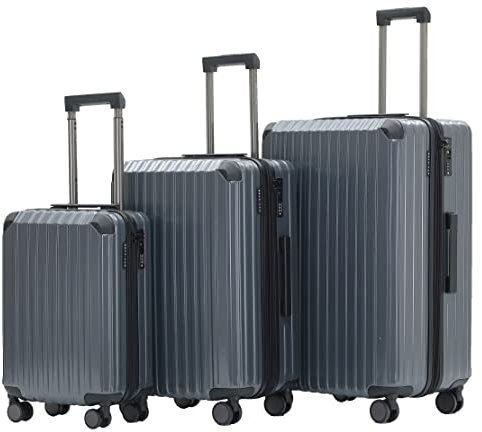 Münicase M816 TSA-Schloss, Dehnungsfuge, Teleskopgriff, Reisekoffer mit 4 Rollen, Hartschale, Große 76cm-Mitte 65cm-Kabinentrolley 55cm, 3er Kofferset, Grey