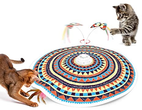 Potaroma Cat Toys Chargeable, 3in1 Hide and Seek, Automatic Interactive Fun, Fluttering Butterfly, Moving Feather, Kitten Wand, Indoor Kitty Exercise Kicker 22.8 Inch Cover for All Breeds