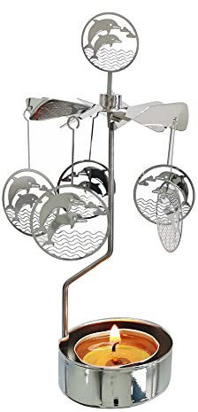 kingnero Drehbarer Kerzenhalter, drehbarer Kerzenhalter, Teelicht-Karussell, kleines Geschenk (Mond und Kätzchen)