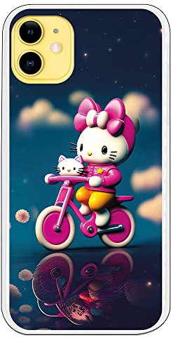 Personalaizer Hello Kitty Bici Schutzhülle kompatibel mit iPhone 11 aus transparentem TPU, kratzfest, leicht, original und kompatibel mit kabellosem Laden