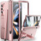 Miimall Custodia con S Penna per Samsung Z Fold 4, [Cerniera Magnetica], Pellicola per Schermi e Obiettivi,[Cavalletto Regolabile], PC Cover Antiurto con Penna Slot per Galaxy Fold 4, Oro Rosa
