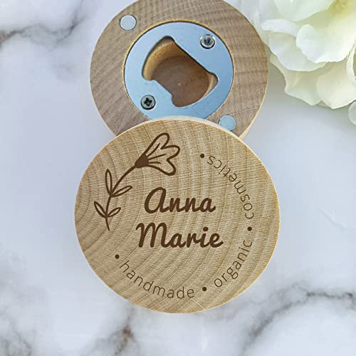 Décapsuleur de mariage personnalisé pour réfrigérateur -- (nom personnalisé de l'élément de fleur floral mignon) Aimant en bois Décapsuleur magnétique Party Favor Cadeau de mariage Souvenir