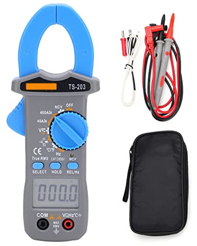 Wisecoco Pinza Amperimétrica Digital, Multímetro TS‑203 Comprobador De Voltaje De Amperios Rango Automático con Voltaje CA/CC, Corriente CA/CC, Resistencia, Capacitancia