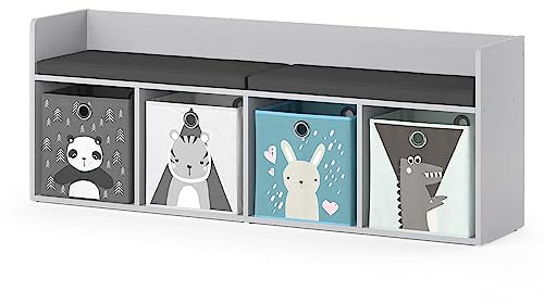 Vicco Kindersitzbank Luigi, Hellgrau, 142.4 x 53.4 cm 4 Fächer, mit Faltboxen grau