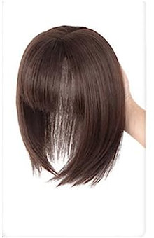 SAFWEL Natürliche Haar-Topper mit Pony, Echthaar-Topper, Haarverlängerungen, Top-Haarteile for Halloween, Dating, Hochzeit (Color : Brown B, Size : 25 cm)