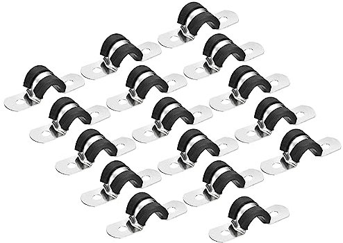 sourcing map 30Stück 8mm(5/16) Rohrschellen Kabel Klemme Kabelschellen Edelstahl Gummi Gepolstert Schlauch Klemme U-förmige Metallklemmen Rohrhalter für Rohr Leitung Draht