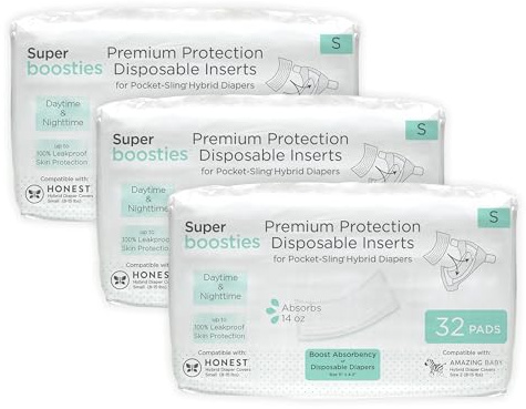 Overnight Diaper Leak Stopper, Super Boosties Disposable Inserts, Use with Pampers Sizes 2-6, Honest Hybrid Diaper Cover Sz Small, Amazing Baby Cover Sz 2, Pocket-Sling Compatible, 4.3x11 in, 96 count