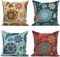 ASDCXZ Boho Kissenbezug 40x40 cm 4er Set, Boho Datura Blume Textur Muster Beige Blau Sofa Kissen Bezug Dekokissen Kissenbezüge Kissenhülle Waschbar Polyester Flachs Textil Polster Kopfkissenbezug