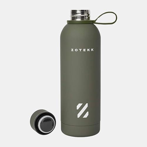 ZOTEKK | Drinking Bottle 500ml | Wasserflasche, Trinkflasche mit Grosse Öffnung für einfaches Nachfüllen und Gummigriff - Army