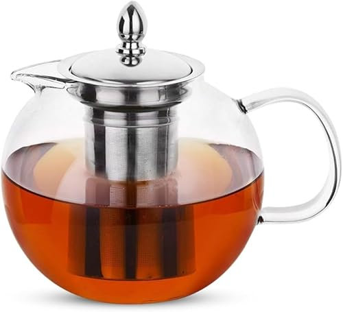 ANSIO Glass Teapot with Infuser 950 ml Borosilicate 304 Stainless Steel Lid, Clear Teapot Infuser with Heat Resistant and Loose Leaf Teapot Infuser