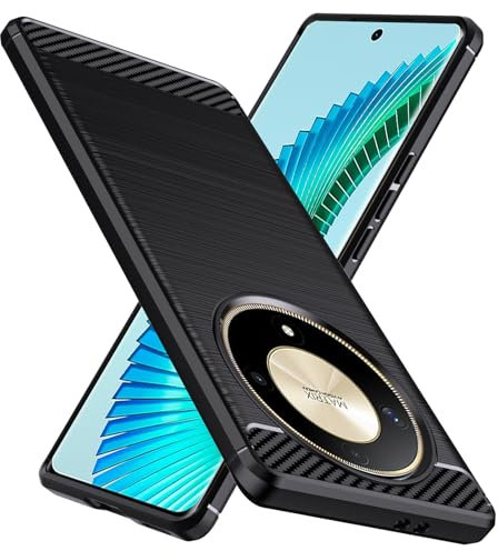 Natbok Custodia Cover per Honor Magic 6 Lite 5G,Spazzolata e Fibra di Carbonio Morbido Silicone TPU Cover,Antigraffio, Antiscivolo, Antiurto di Grado Militare e Robusta per Magic6 Lite 5G Cover,Nero