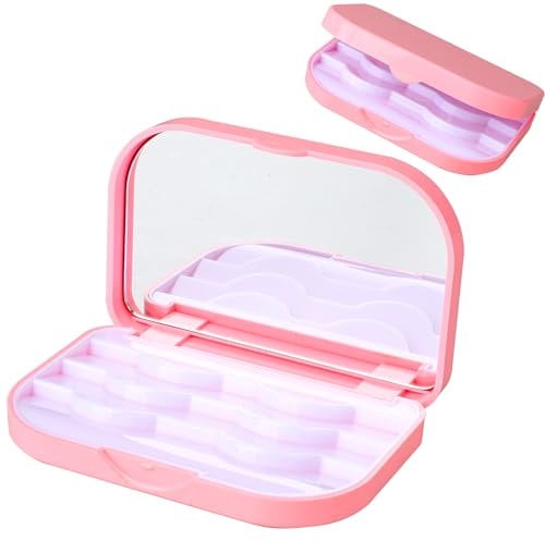 KALIONE Eyelash Case Lash 3 Layer with Makeup Mirror, Storage Organizer, Portable Holder Empty Eyelashes Box for Travel, Organizer Women Girls(Pink)