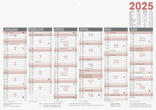 Glocken Tafelkalender (2025), 1 Seite = 6 Monate, A4 quer