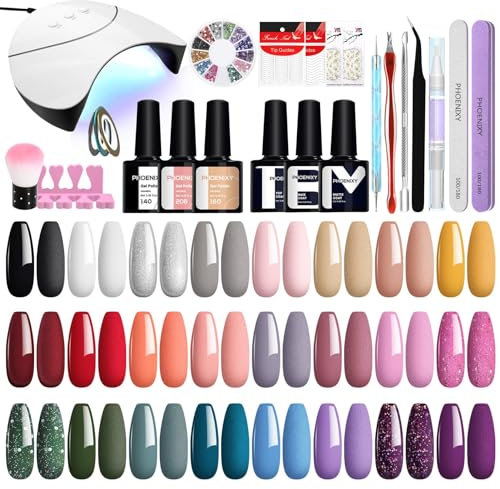 phoenixy Gel Nail Polish Set with Lamp Starter Kit, 24 Colours Gel Nail Kit with Base and Top Coat-SN9O73