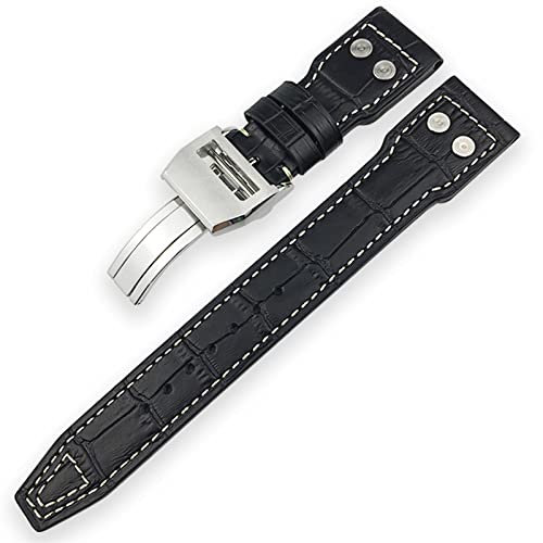 ZUC 20mm 21mm 22mm CALF Leder Armband geeignet für Iwc markieren DER KLEINE PRINZ Groß Spitfire TimeZone Watch Zubehör schwarz(Black white bamboo,22mm)