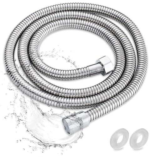Duschschlauch 1,5M, Flexibler Edelstahl Brauseschlauch Verdrehschutz Universal Brauseschlauch, Shower Hose mit 2 Dichtungen, Chrom Universal G1/2 Zoll Schnittstelle, Duschschläuche für Handbrause