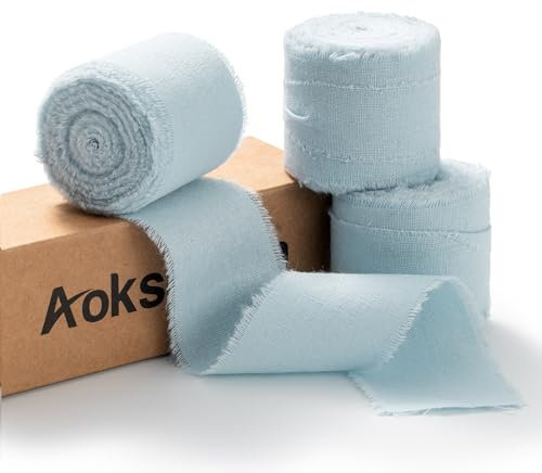 AOKSUNOVA Baumwollband Schleifenband 3,8cm Geschenkband Breit Baumwolle Fransenband Hellblau Stoffband