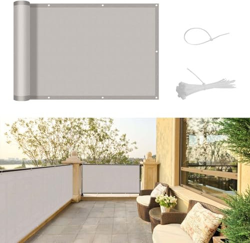 SUNNY GUARD Brise Vue Balcon 90x1000cm Cache Vue Balcon,Protection UV,Coupe-Vent et Imperméable,pour Terrasse Jardin Balcon Patio,avec Attaches de câble,Taupe