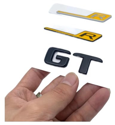 ALMVIS 3D-Buchstaben in flacher Schrift, ABS-Emblem, Gelb, R GT GTR, passend for Mercedes, passend for Benz AMG, Kofferraum-Typenschild, Abzeichen, Logo-Aufkleber, Chrom, schwarz glänzend Auto-Logo-Au