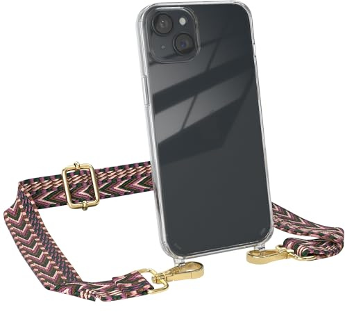 EAZY CASE Handykette - Verstellbares Taschenband kompatibel mit iPhone 15 Plus, Schulterriemen, Handykordel mit Silikon Hülle, Umhängetasche, Beere Pink Gold