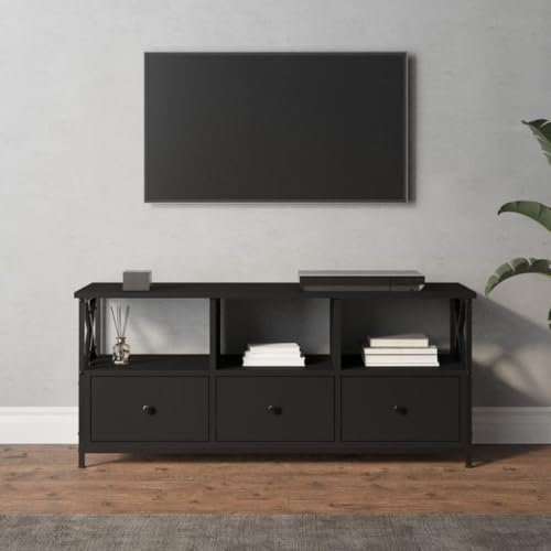 Iiaky Mobile Porta TV Nero 102x33x45 cm in Legno Multistrato e Ferro,Mobile TV Mobile Porta Televisore,Mobiletto Industriale Tavolino Basso Vintage Console per Salotto