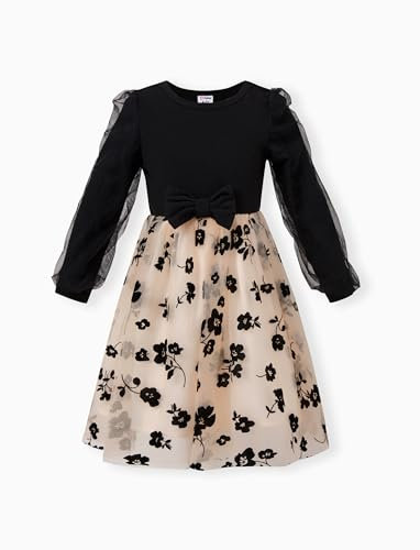 PATPAT Familien Outfit Set Langarm - Partnerlook Mutter Tochter Kleid,Mama Kind Kleider Prinzessin Festlich,Eltern Kind Outfit,Family Matching Passende Outfits,Herbst & Frühling-Mädchen:4-5 Jahre