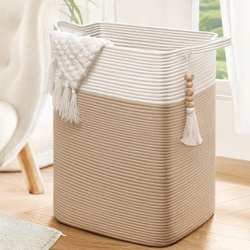 Laundry Basket, Laundry Hamper, Collapsible Laundry Basket, Large Blanket Baskets with Handles, Decorative Storage Baskets for Clothes, Toys, Pillows in Living room, Bedroom, 41x33x56 cm, Khaki