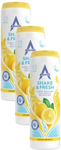 Astonish Shake & Fresh Carpet Freshener, Eliminates Odours, Lemon Sparkle, 350g (Pack of 3)