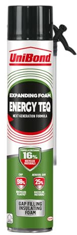 UniBond Energy Teq Expanding Foam, New Formula, Insulates, Fills and Seals, Ideal for Big Gaps and Holes, for Indoor & Outdoor Use, Easy to Use, Fast Curing Time, Partly Recycled Straw PU Foam 1x750ml