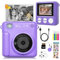 Appareil photo numérique HD à impression instantanée pour filles et garçons, cadeau d'anniversaire, enregistreur vidéo avec stylos de couleur pour bricolage, 3 rouleaux de papier d'impression et carte
