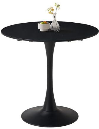 Uderkiny 80 cm esstisch rund，Runder esstisch Schwarz，Esstisch klein,Geeignet für 2-4 Personen，MDF-Platte/Metallbeine aus Eisen,Geeignet für Küche, Esszimmer, Café, Wohnzimmer (Schwarz)