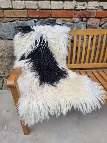 Provellus Premium Island Schaffell Natur Curly Langhaarig Naturfarbe Multicolor Teppich (Braun/Überwiegend, 110-120cm x 60-70cm)