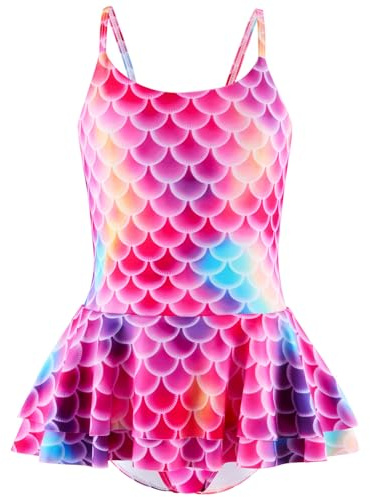 JiAmy Maillot de bain une pièce pour fille - Sirène - Pour enfants de 4 à 12 ans, Rose sirène., 4-5 ans