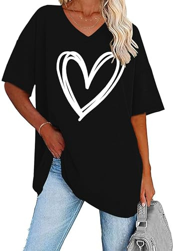 WNEEDU Oversized T Shirts for Women Summer Plus Size Tops Baggy Tshirts