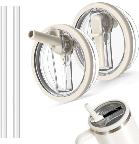 2 Pack Replacement Lid for 40oz Stanley Tumbler, Leak-Proof Design with Straw, Durable & Eco-Friendly Material, No-Spill Lid for Stanley Adventure Quencher Cup, Cream White