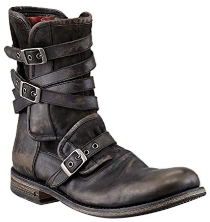 ORANDESIGNE stivali alti per gli uomini vintage stile cowboy western stivali lunghi stivali da equitazione casual D Grigio stivali da moto moda all'aperto moda slip on slip equestrian scarpe 45 EU