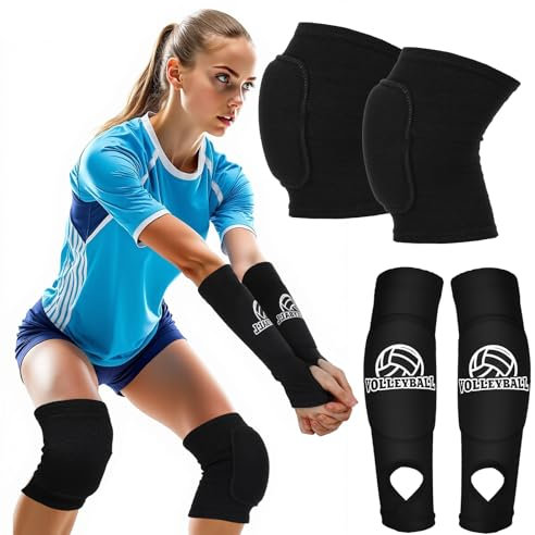 CIATBYYJ Juego de rodilleras y mangas de voleibol para niñas jóvenes, almohadillas de brazo de voleibol con almohadilla de espuma de protección y agujero para el pulgar, brazos acolchados y rodilleras