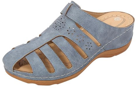 toe post sandals women Ladies Wedge Sandals Open Toe Walking Slippers Lightweight Arch Support Summer Comfortable Casual Flat/chunky Footwear Fashion Plantar Fasciitis Comfort Blue 4