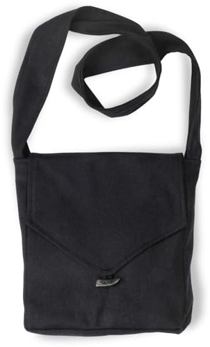 HEMAD Mittelalter Umhänge-Tasche Wollfilz Hornknopf mit Innenfutter Modell: Dwain, Einfarbig Schwarz