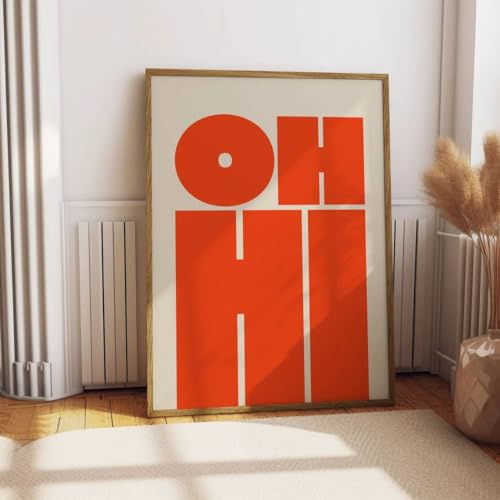 GLWDME 1 Stück 30 x 40 cm Moderne Kunst-Dekor OH HI rote Schrift minimalistisches Design Leinwand Wandkunst Schlafzimmer Bilder Poster und Drucke Wandbild für Wohnzimmer (ohne Rahmen)
