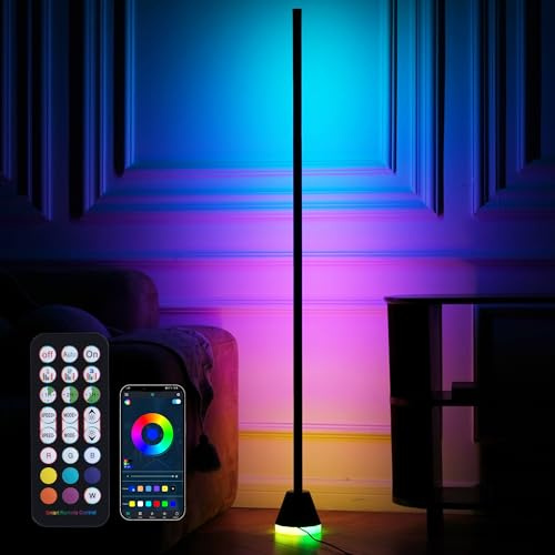 LuminexDesigns Smart RGBIC LED Corner Floor Lamp with App & Remote Control | 145cm Bluetooth Dimmable Standing Ambient Light, 16M Colours, Music Sync & Timer for Living Room/Bedroom/Gaming VYBE Floor