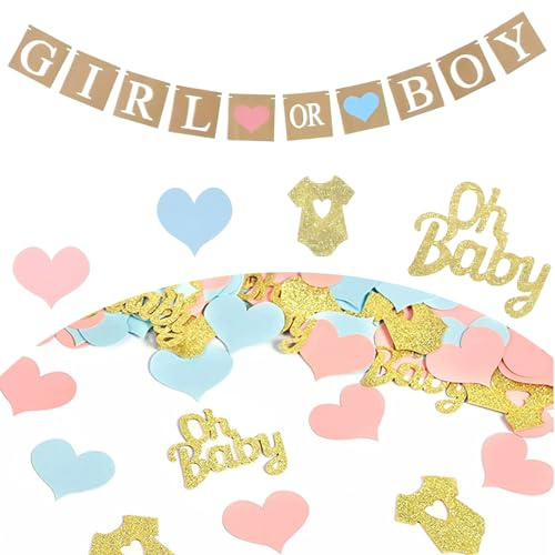 Gender Reveal Party Deko, Babyparty-Dekorationen Babyparty Girlande Baby Shower Dekoration mit 100 Stück Konfetti und 1 Streamer,Geschlecht Reveal Birthday Party Zubehör,für Junge,Mädchen