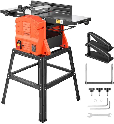 VEVOR Piallatrice del Legno 2,4 CV Pialla da Banco per Lavorazione del Legno 25,4 x 92,5 cm Falegnameria Velocità 8000 giri/min con Supporto Testa di Taglio Dritta 2 Lame Profondità Taglio Regolabile