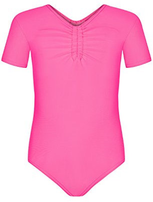 Assoluta Body da ginnastica a maniche corte da bambina, rosa fluo 116